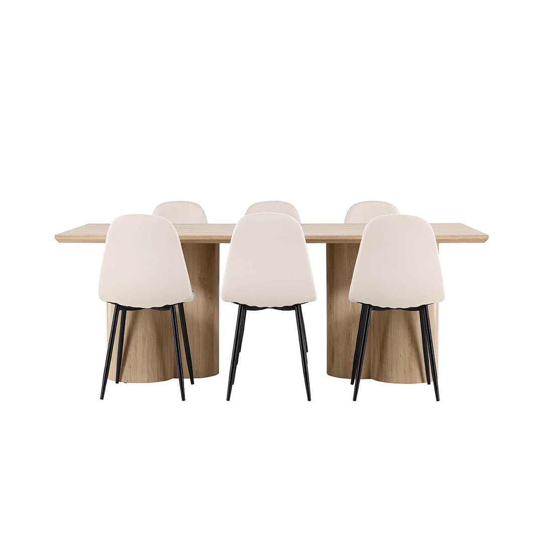 Olivia Essgruppe Tisch 100x210cm und 6 Velours Stühle natur.