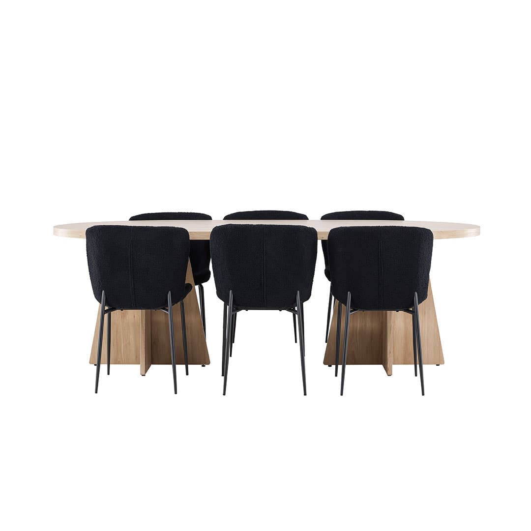 Bootcut Essgruppe Tisch 115x230cm und 6 Teddy Stühle natur.