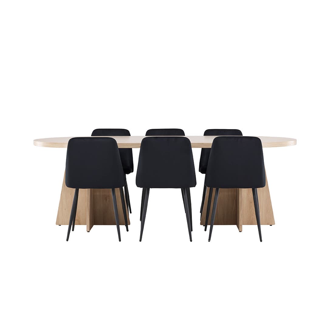 Bootcut Essgruppe Tisch 115x230cm und 6 Velours Stühle natur.