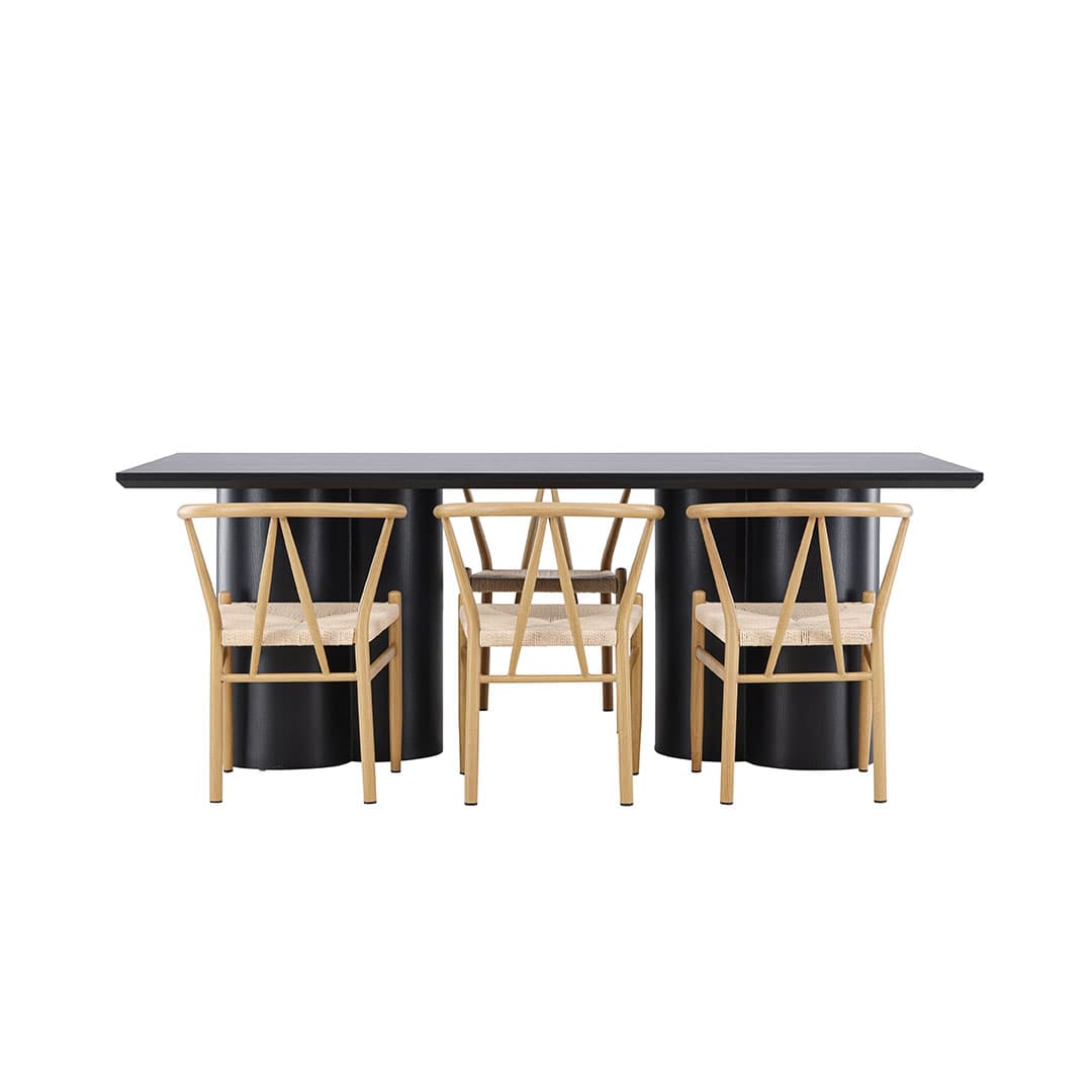 Olivia Essgruppe Tisch 100x210cm und 6 Stühle mit Armlehnen stapelbar schwarz.