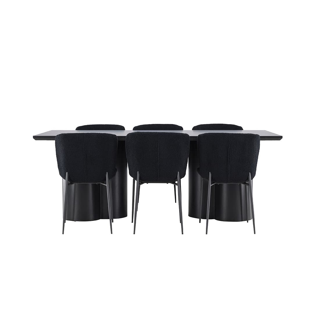 Olivia Essgruppe Tisch 100x210cm und 6 Teddy Stühle schwarz.