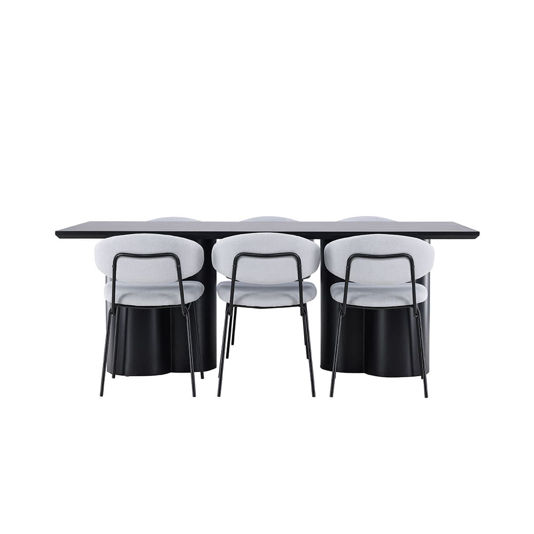 Olivia Essgruppe Tisch 100x210cm und 6 Boucle Stühle schwarz.