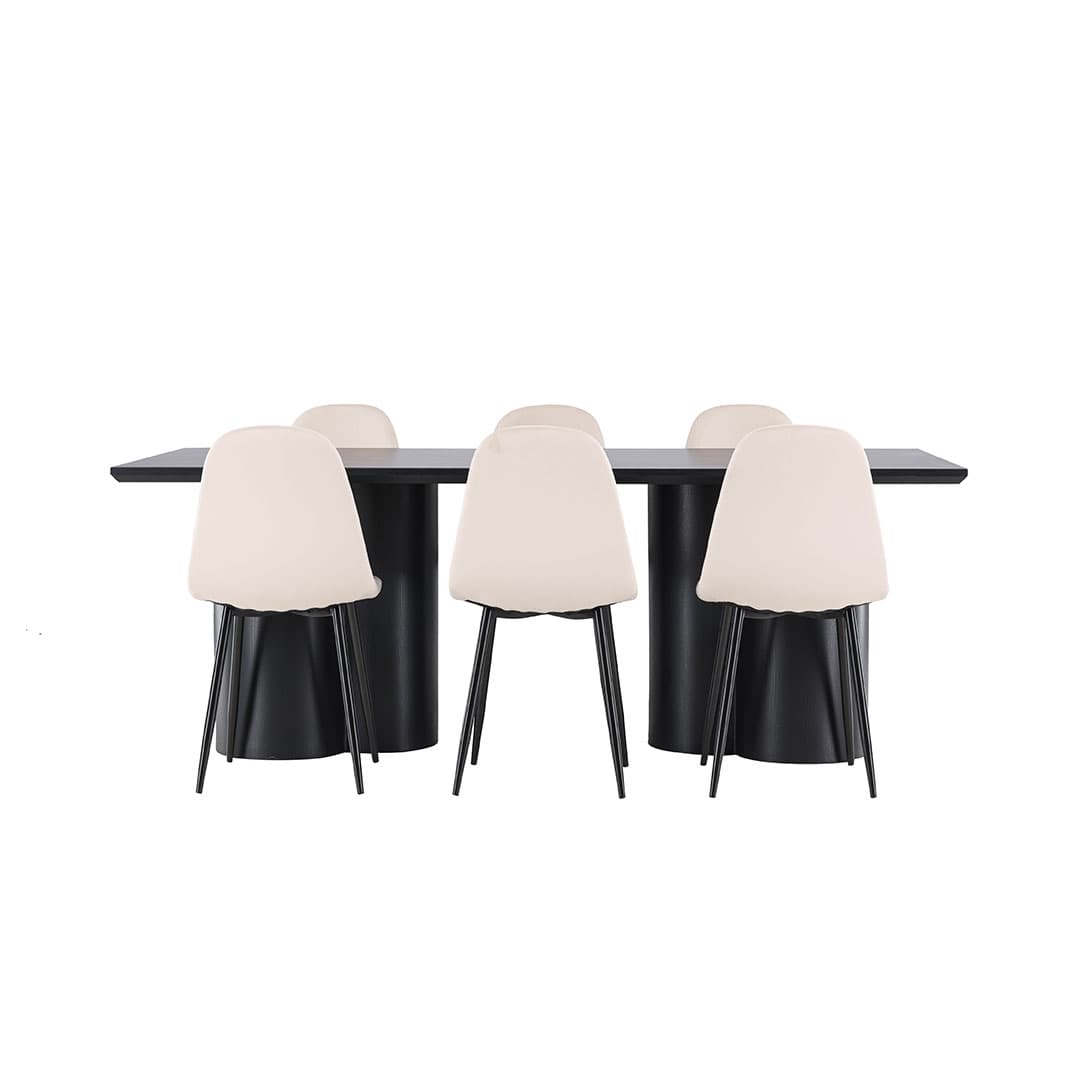 Olivia Essgruppe Tisch 100x210cm und 6 Velours Stühle schwarz.