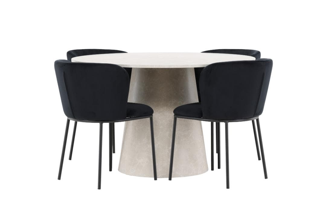 Lanzo Essgruppe Tisch Ø120cm und 4 Stühle beige, schwarz.