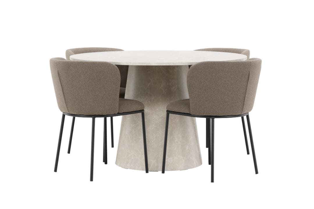 Lanzo Essgruppe Tisch Ø120cm und 4 Stühle beige, braun.