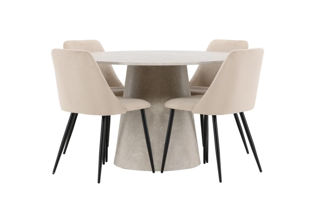 Lanzo Essgruppe Tisch Ø120cm und 4 Stühle beige.