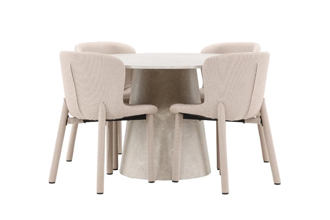 Lanzo Essgruppe Tisch Ø120cm und 4 Stühle beige.