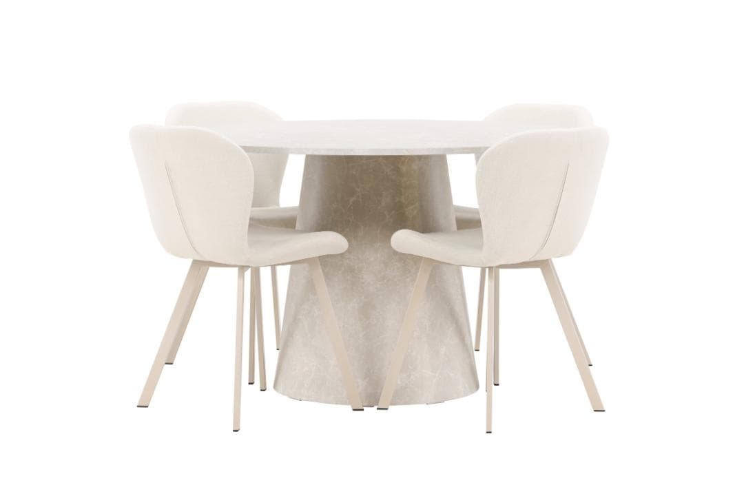 Lanzo Essgruppe Tisch Ø120cm und 4 Stühle beige.