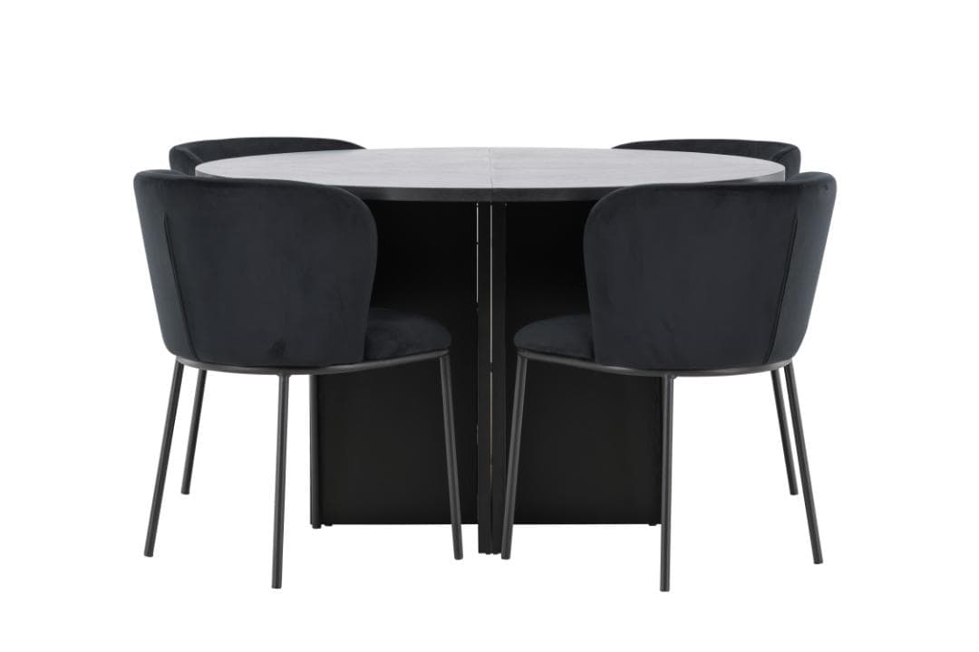 Strada Essgruppe Ausziehtisch Ø120cm, 170cm und 4 Stühle schwarz.