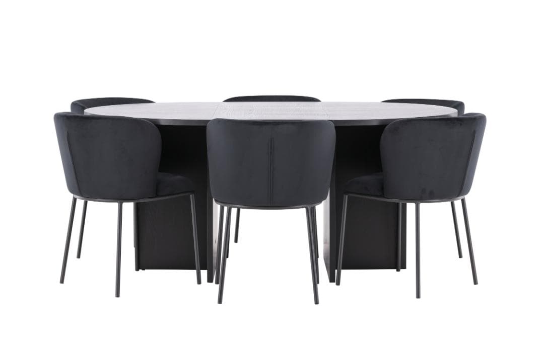 Strada Essgruppe Ausziehtisch Ø120cm, 170cm und 6 Stühle schwarz.