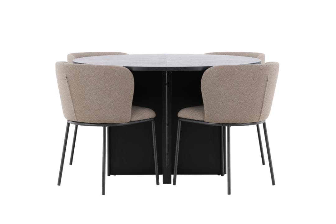 Strada Essgruppe Ausziehtisch Ø120cm, 170cm und 4 Stühle schwarz, braun.