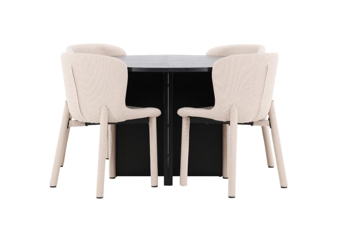 Strada Essgruppe Ausziehtisch Ø120cm, 170cm und 4 Stühle schwarz, beige.