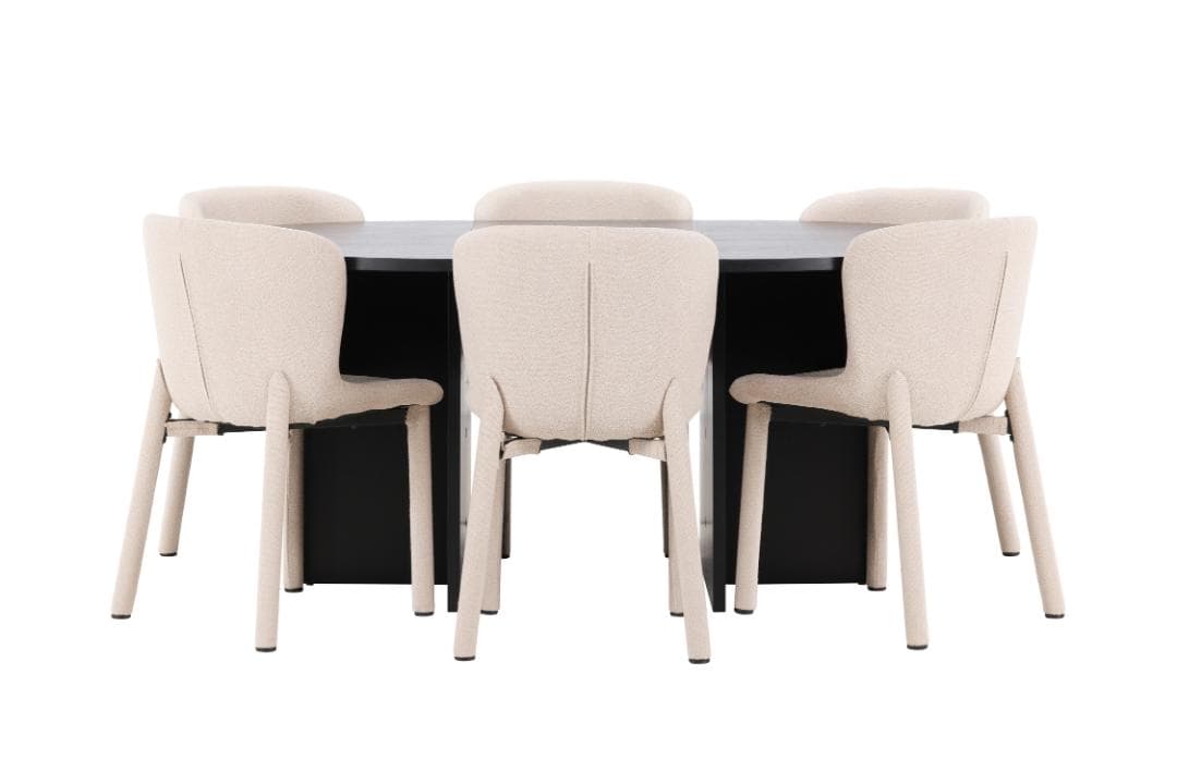 Strada Essgruppe Ausziehtisch Ø120cm, 170cm und 6 Stühle schwarz, beige.