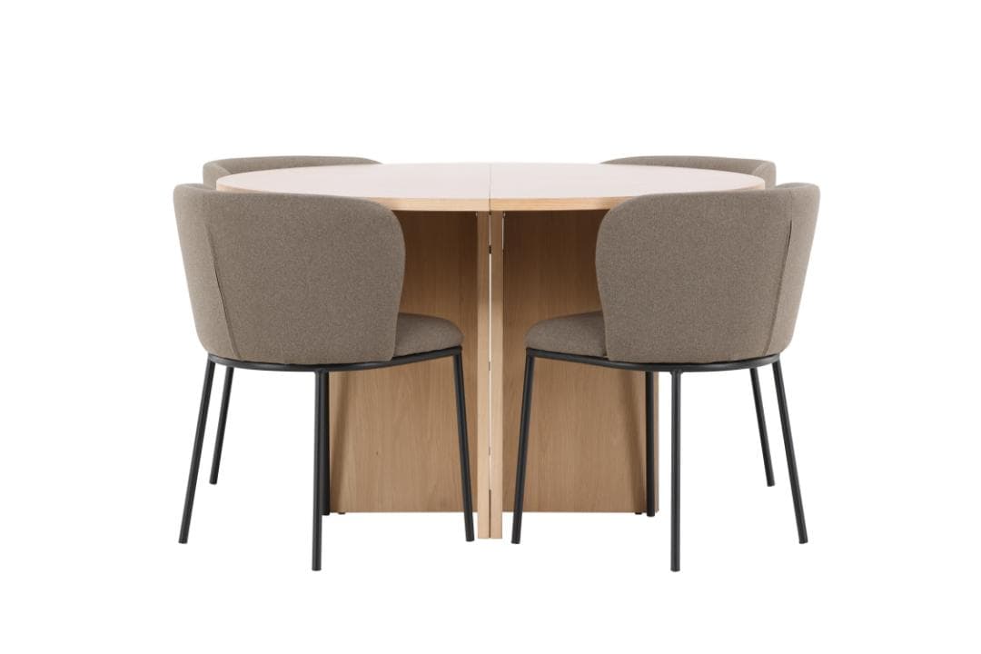 Strada Essgruppe Ausziehtisch Ø120cm, 170cm und 4 Stühle whitewash, braun.