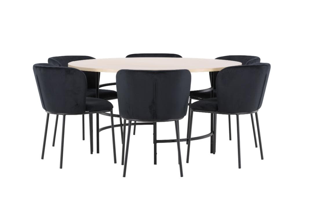 Copenhagen Essgruppe Tisch Ø140cm und 6 Stühle whitewash, schwarz.