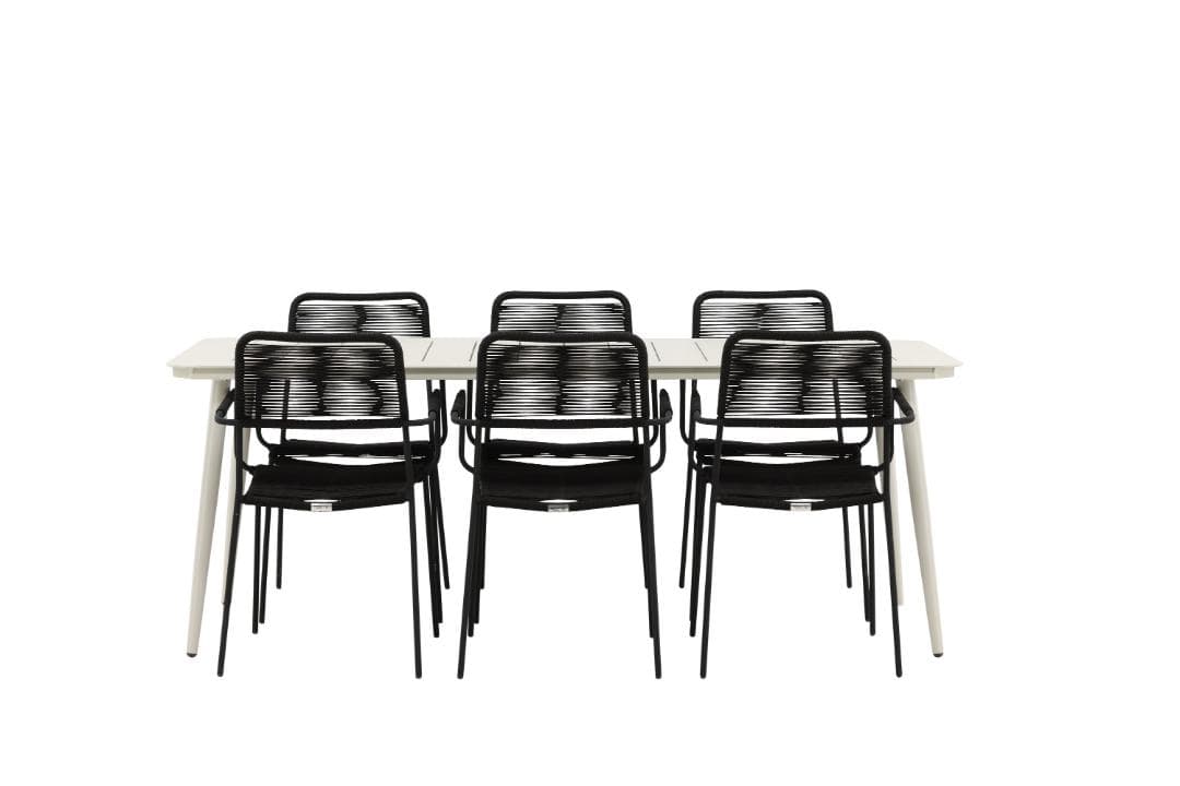 Lina Gartenset Tisch 90x200cm 6 Stühle Lindos schwarz.