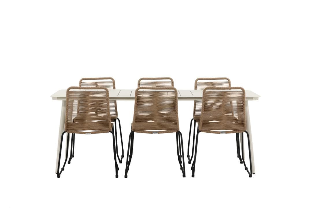 Lina Gartenset Tisch 90x200cm 6 Stühle Lindos braun.