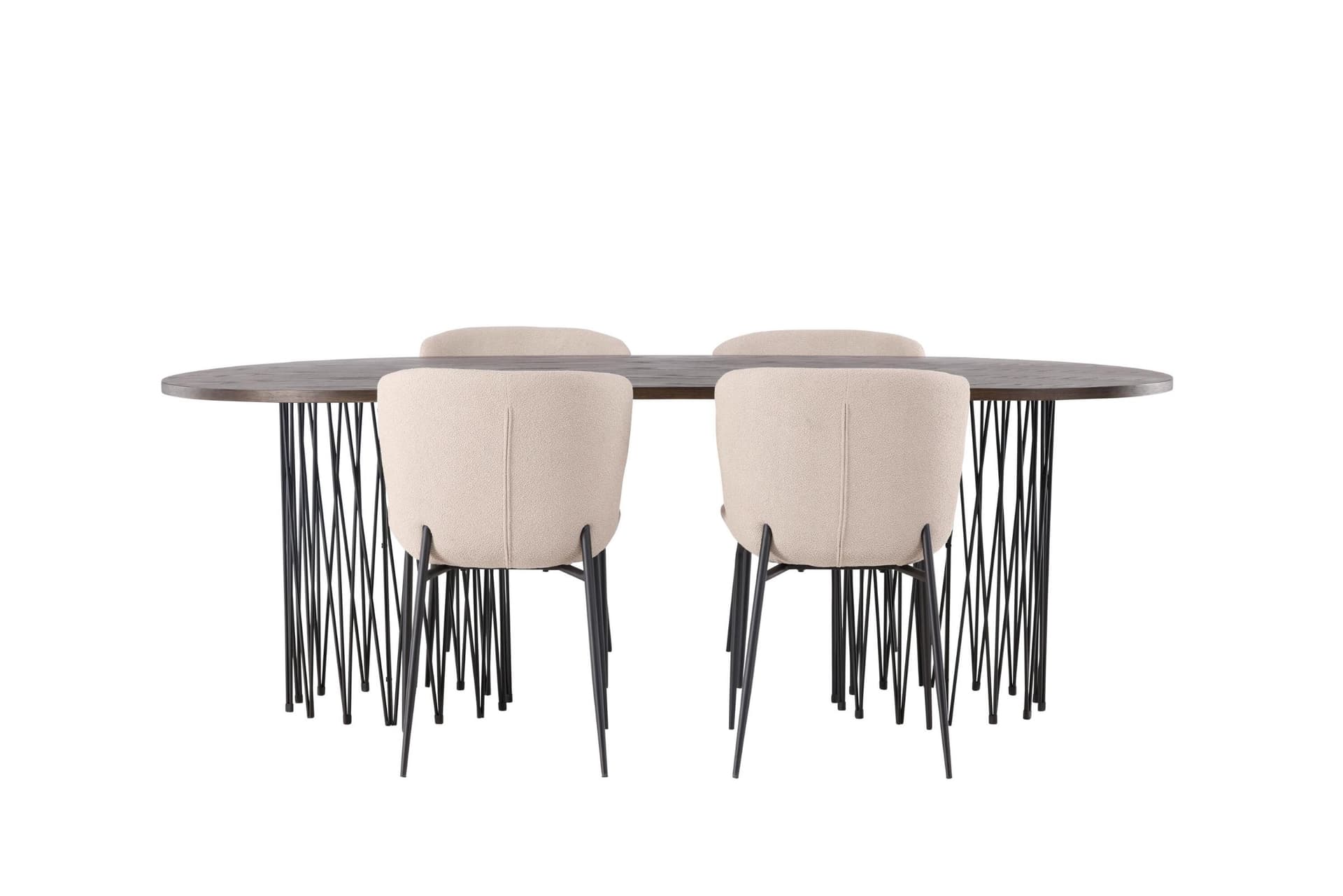 Stone Essgruppe Esstisch Mokka 4 Stühle Bouclé beige.