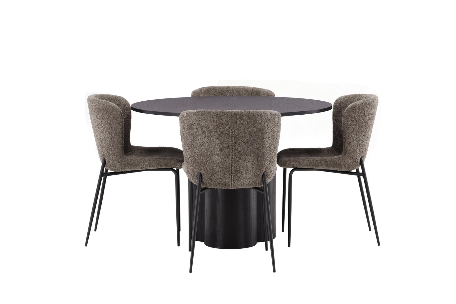 Olivia Essgruppe Esstisch schwarz 4 Stühle Bouclé braun.
