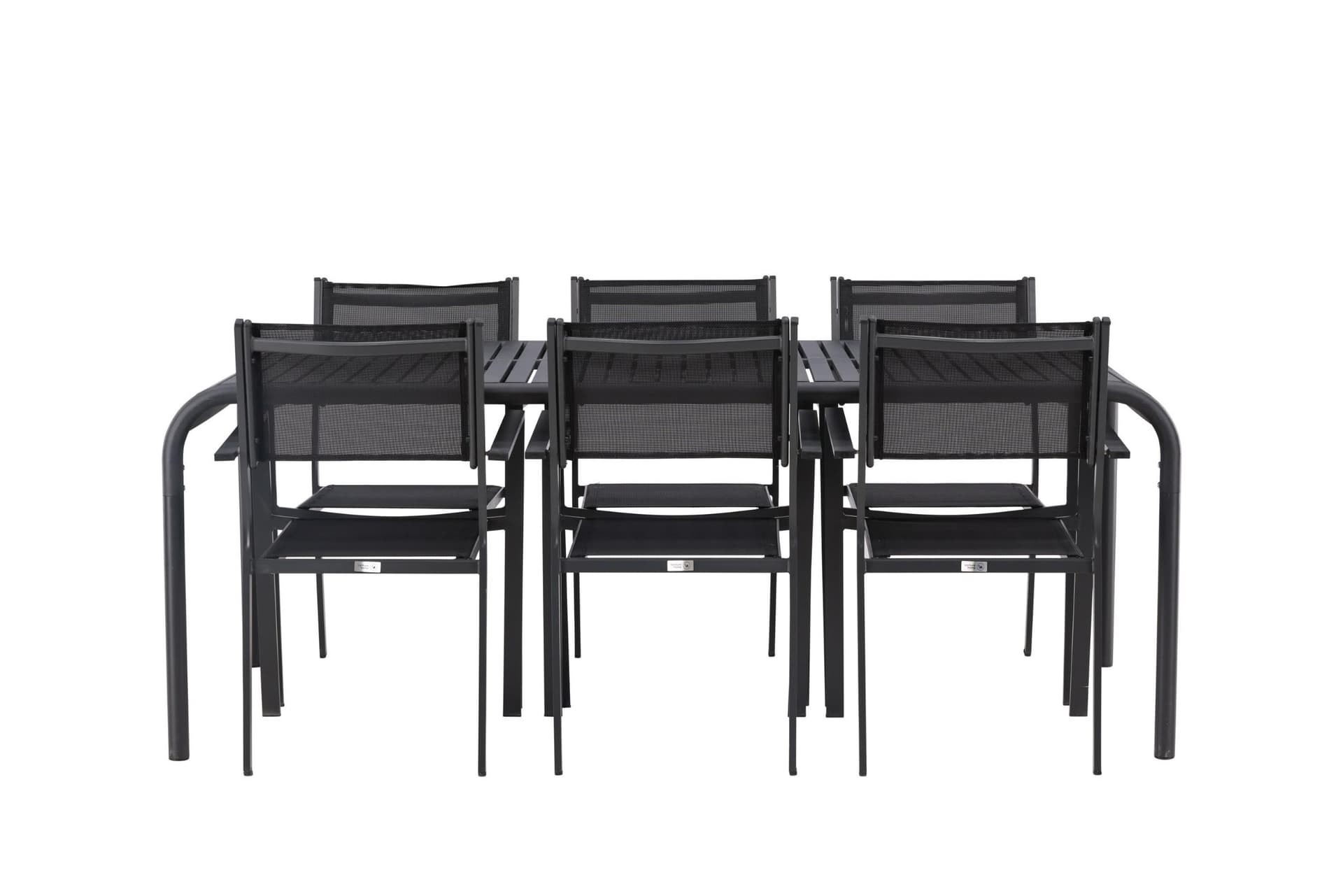 Borneo Gartenset Tisch 100x200 cm schwarz 6 Stühle schwarz.