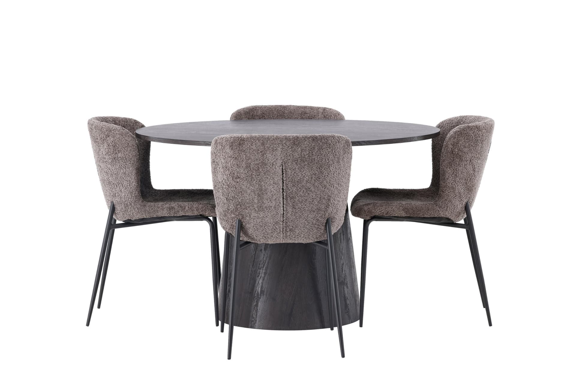 Lanzo Essgruppe Esstisch Mokka 4 Stühle Bouclé braun.