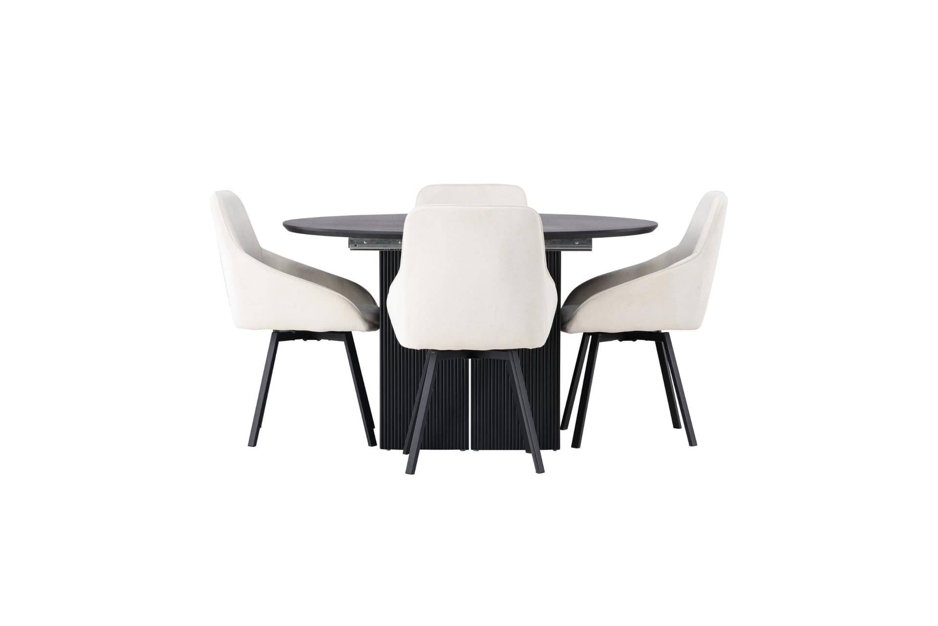 Matilda Essgruppe Esstisch mit Auszug schwarz 4 Stühle beige.