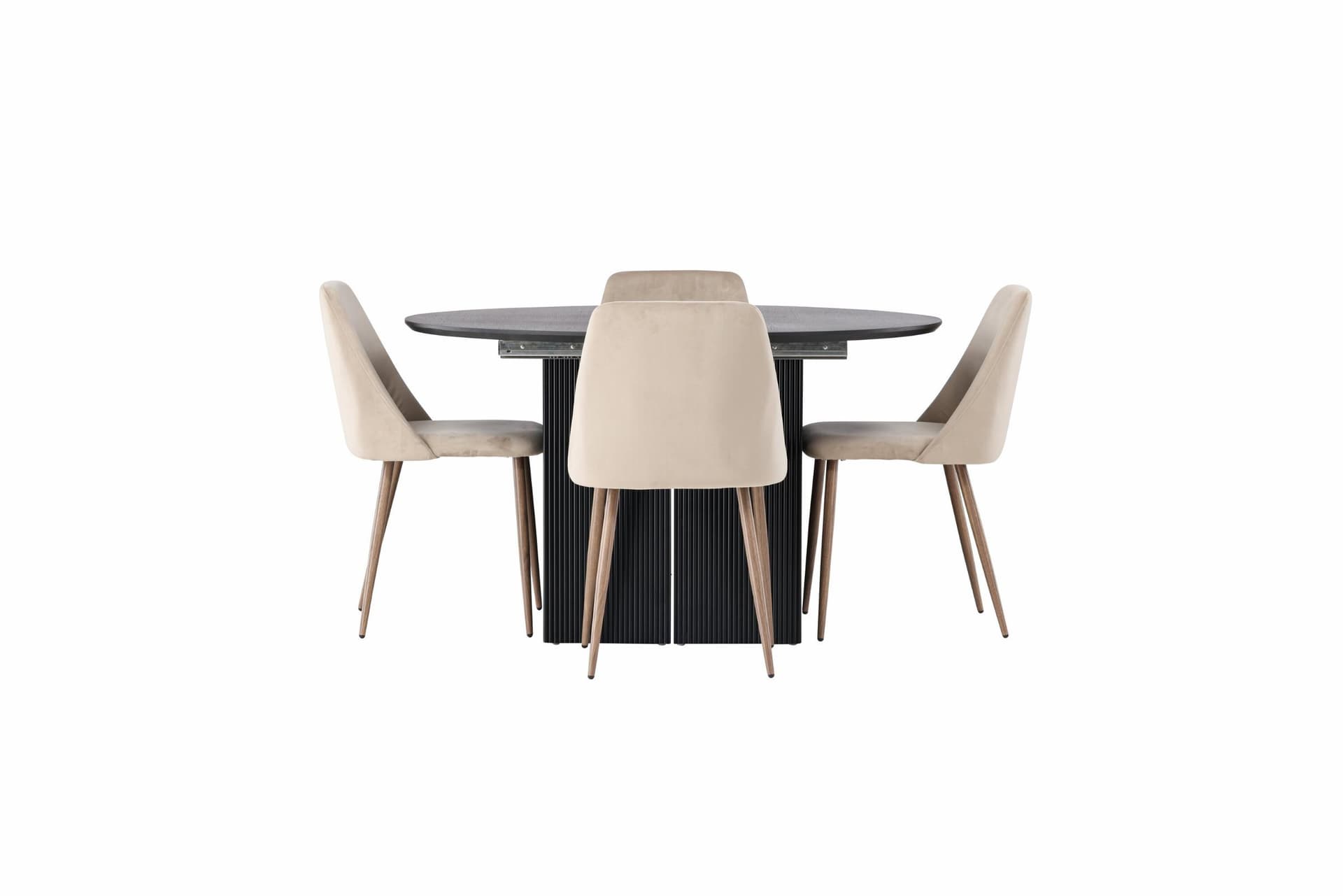 Matilda Essgruppe Esstisch mit Auszug schwarz 4 Stühle braun.