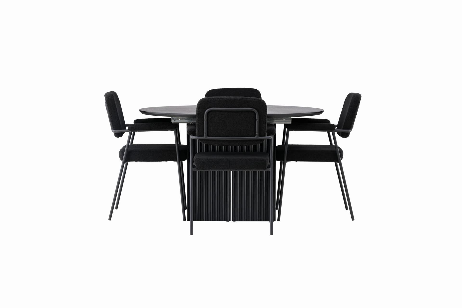 Yesterday Essgruppe Esstisch mit Auszug schwarz 4 Stühle Bouclé schwarz.