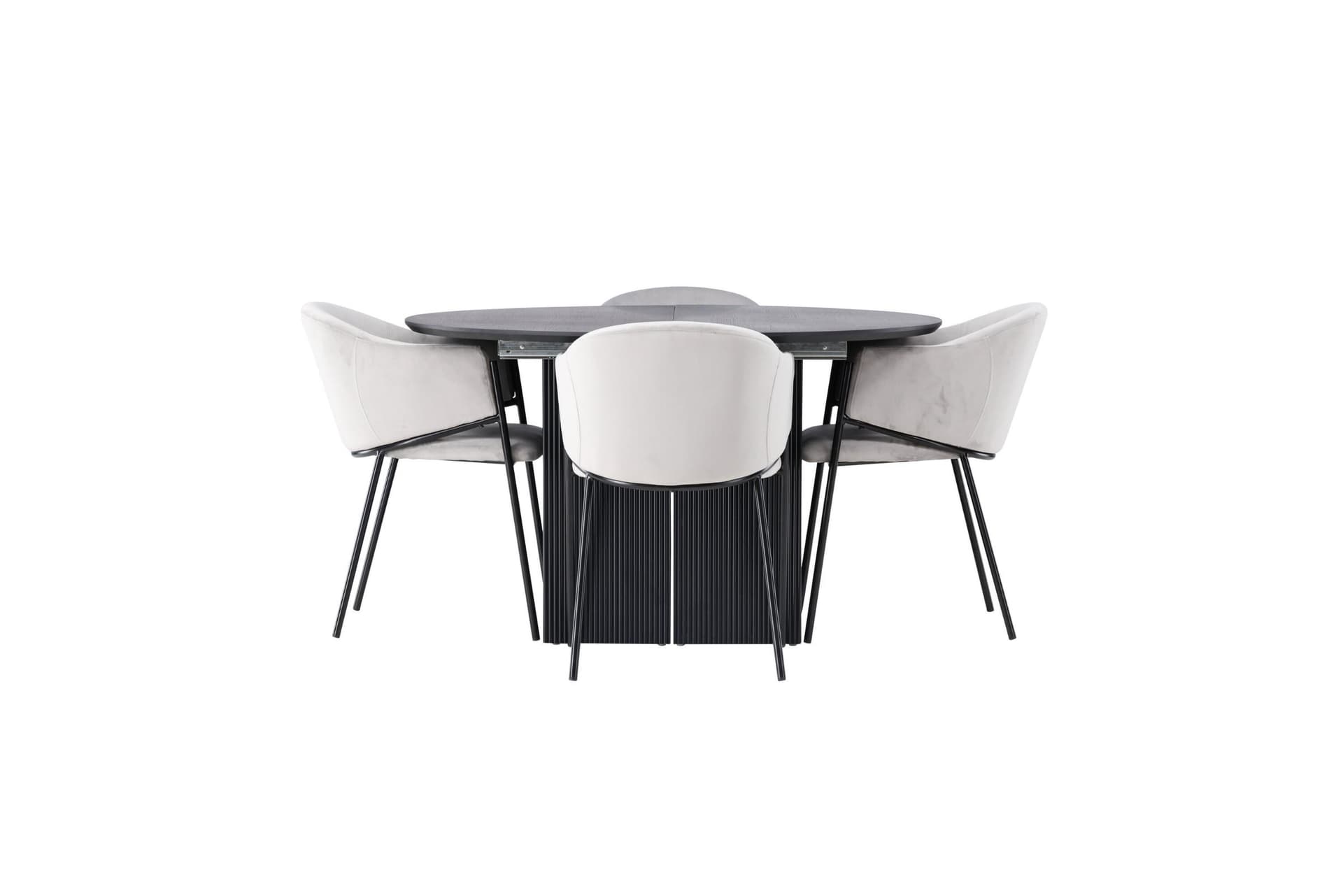 Matilda Essgruppe Esstisch mit Auszug schwarz 4 Stühle Velours grau.