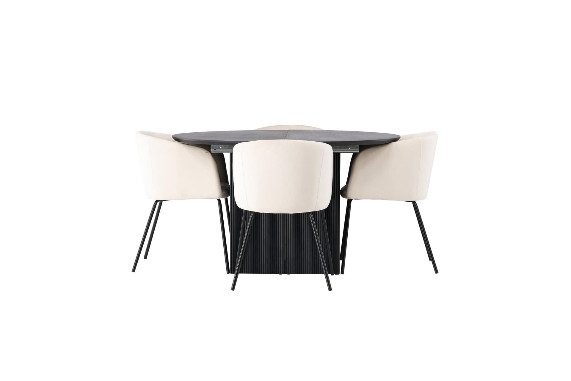 Matilda Essgruppe Esstisch mit Auszug schwarz 4 Stühle Velours beige.