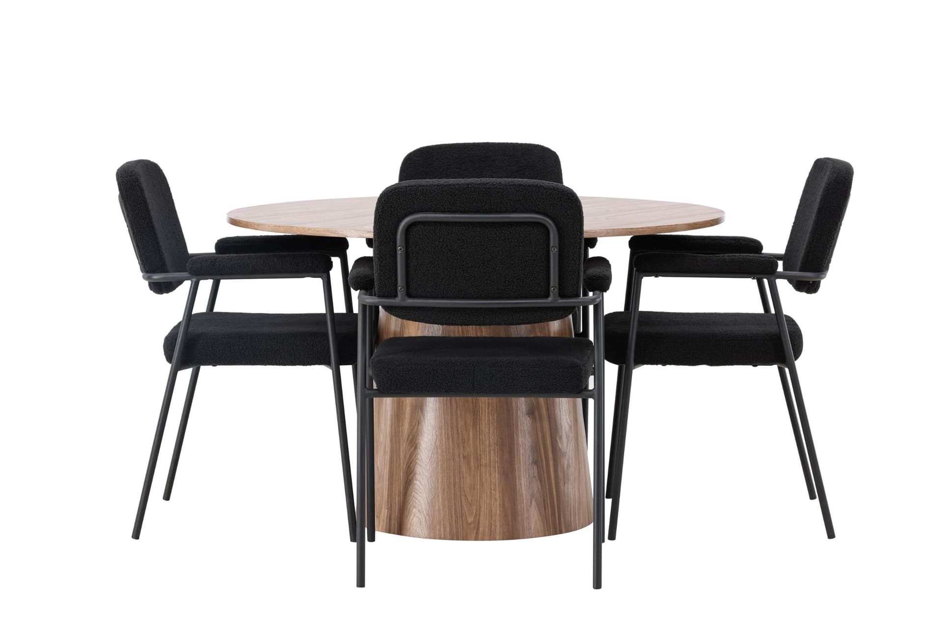Lanzo Essgruppe Esstisch Natur 4 Stühle Bouclé schwarz.