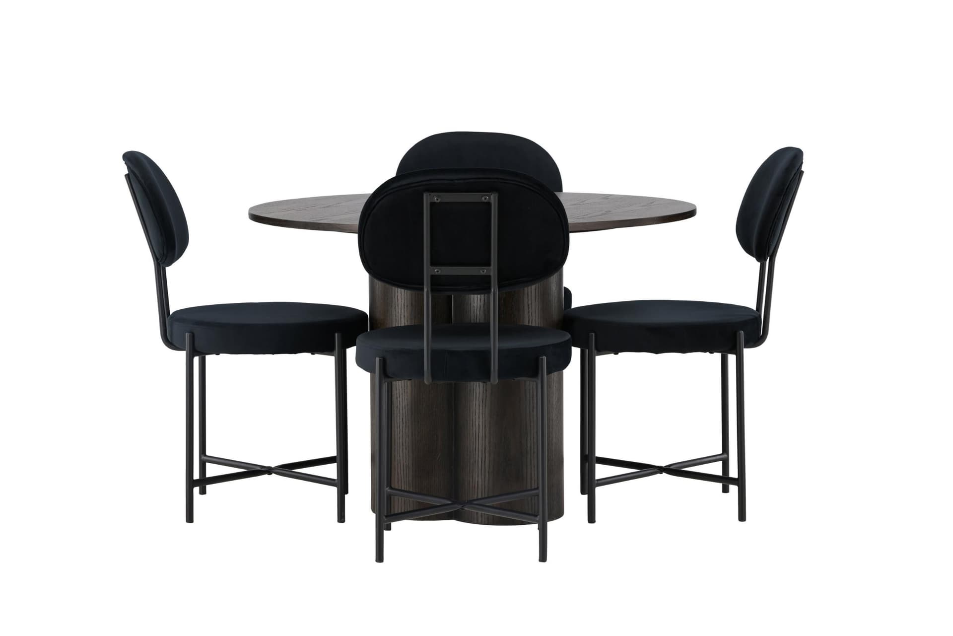 Olivia Essgruppe Esstisch Mokka 4 Stühle Velours schwarz.
