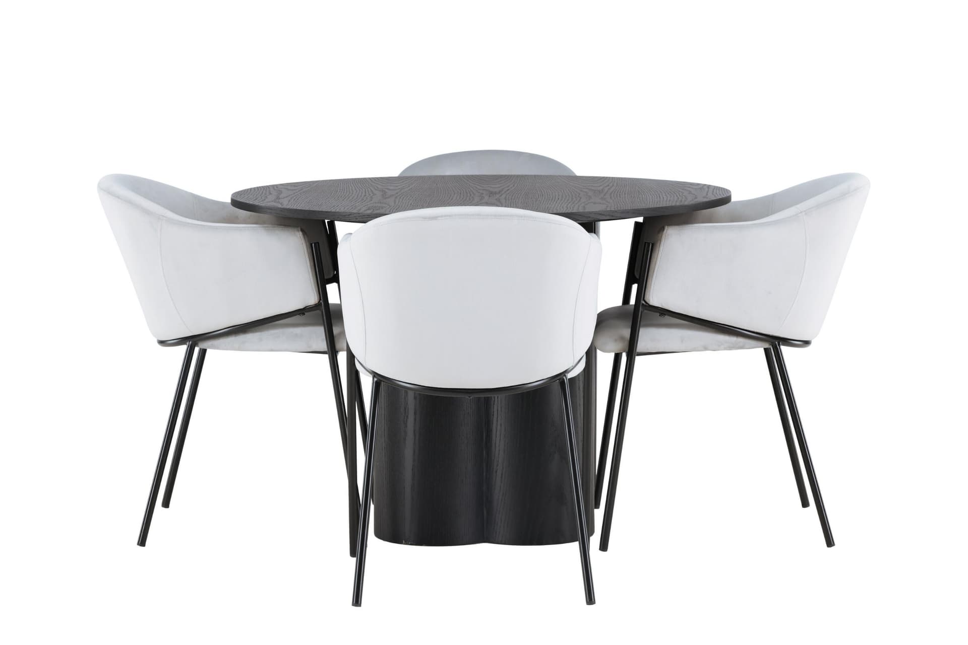 Olivia Essgruppe Esstisch schwarz 4 Stühle Velours grau.