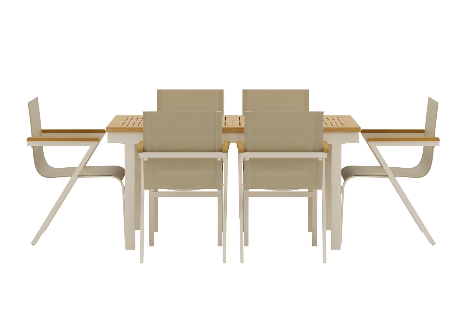 Panama Gartenset Tisch mit Auszug 90x160 cm Natur 6 Stühle beige.