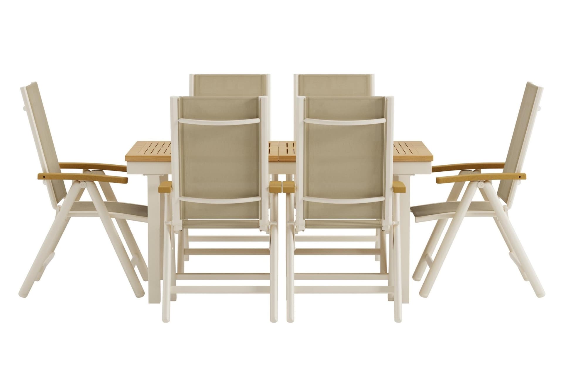 Panama Gartenset Tisch mit Auszug 90x160 cm Natur 6 Stühle beige.