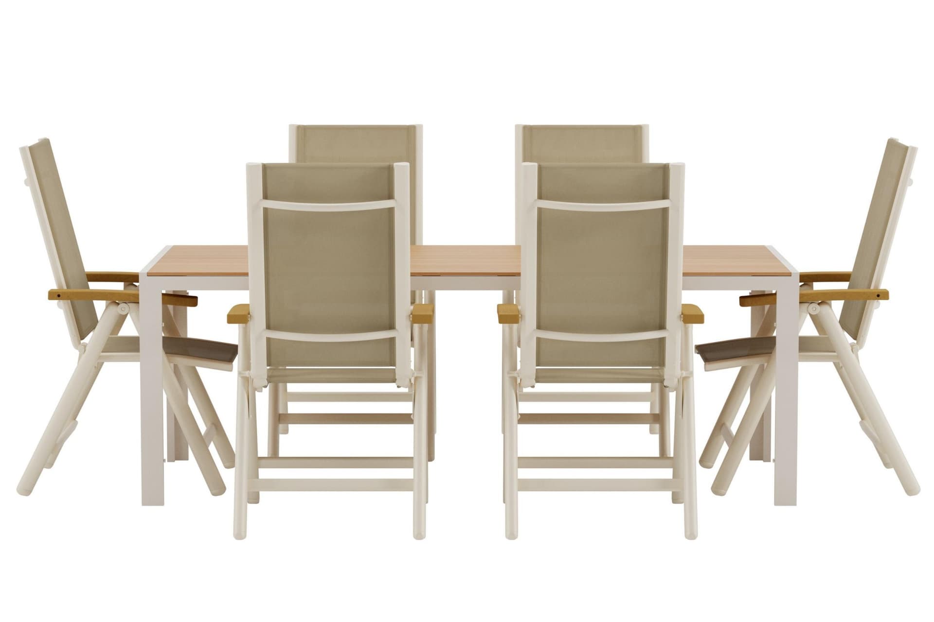 Break Gartenset Tisch 90x200 cm Natur 6 Stühle beige.