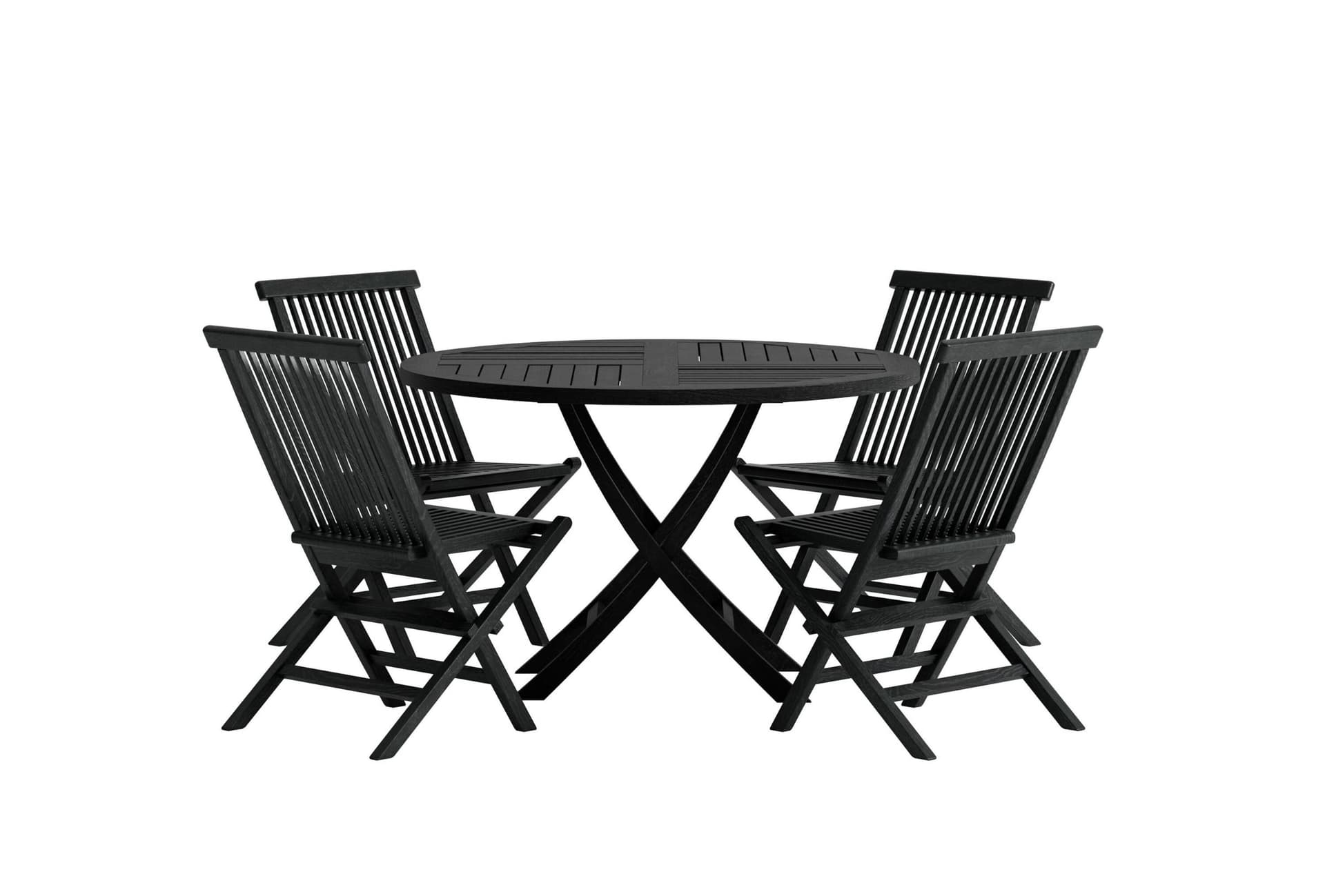 Kenya Gartenset Tisch Ø120 cm schwarz 4 Stühle schwarz.
