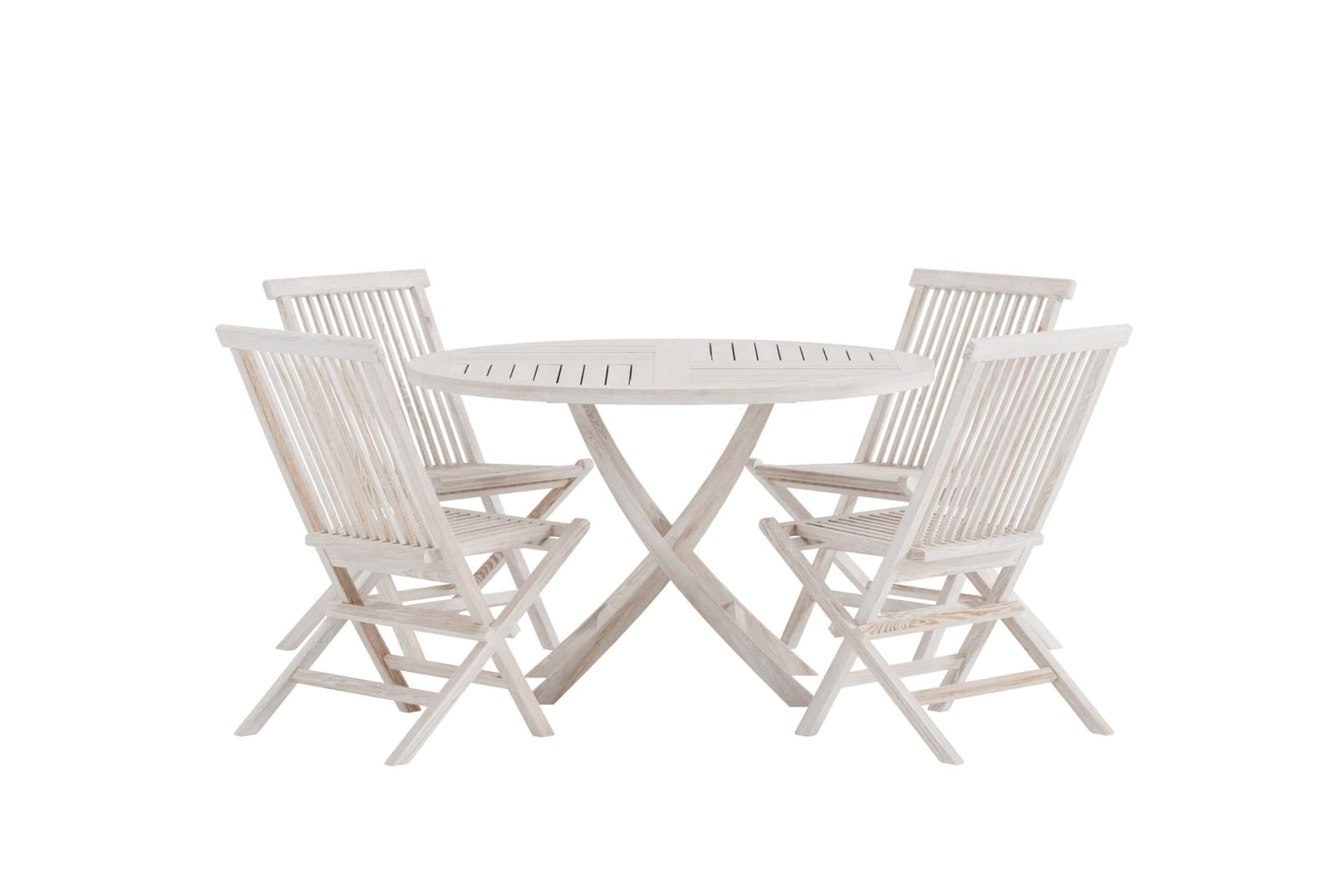 Kenya Gartenset Tisch Ø120 cm weiß 4 Stühle Whitewash.