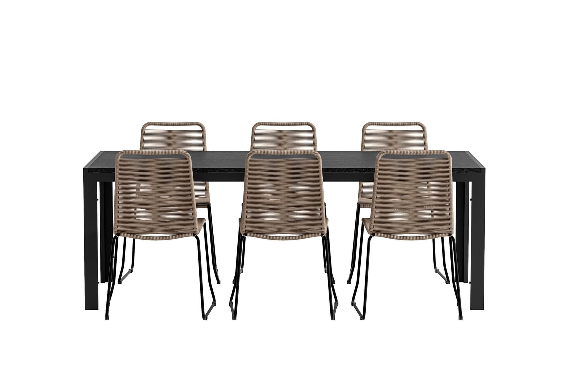 Mirko Gartenset Tisch 90x200 cm schwarz 6 Stühle braun.