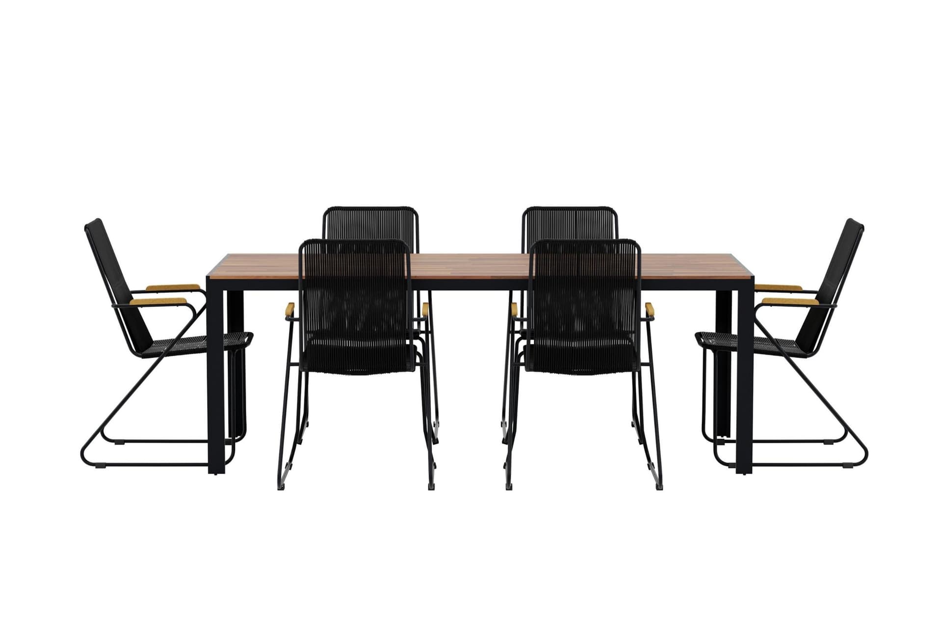 Bois Gartenset Tisch 90x200 cm Natur 6 Stühle schwarz.