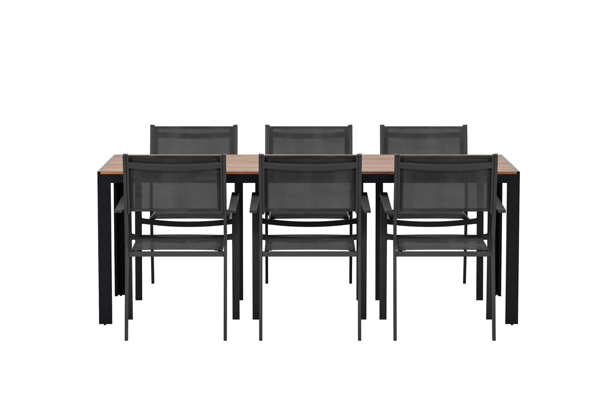 Bois Gartenset Tisch 90x200 cm Natur 6 Stühle schwarz.