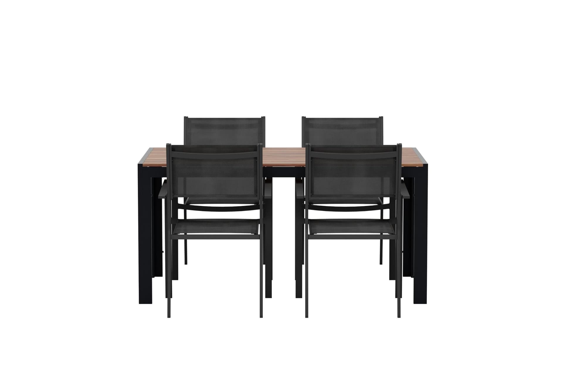 Break Gartenset Tisch 90x150 cm Natur 4 Stühle schwarz.