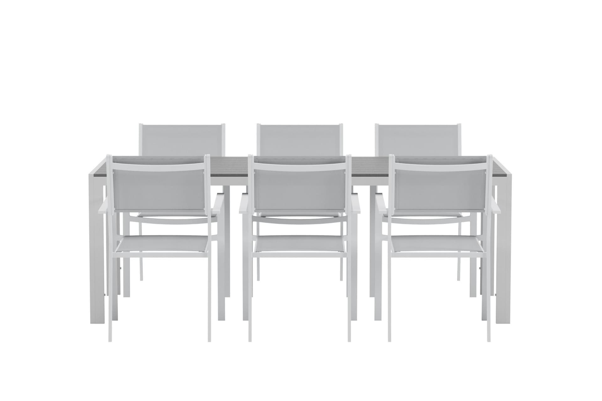 Break Gartenset Tisch 90x200 cm grau 6 Stühle grau.