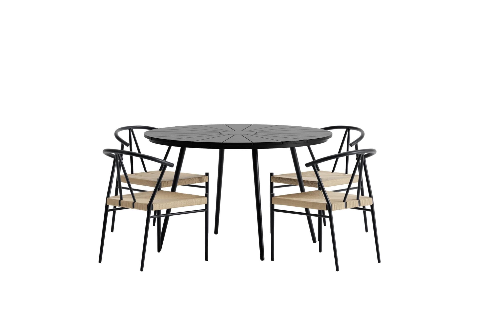 San Vito Gartenset Tisch Ø120 cm schwarz 4 Stühle schwarz.