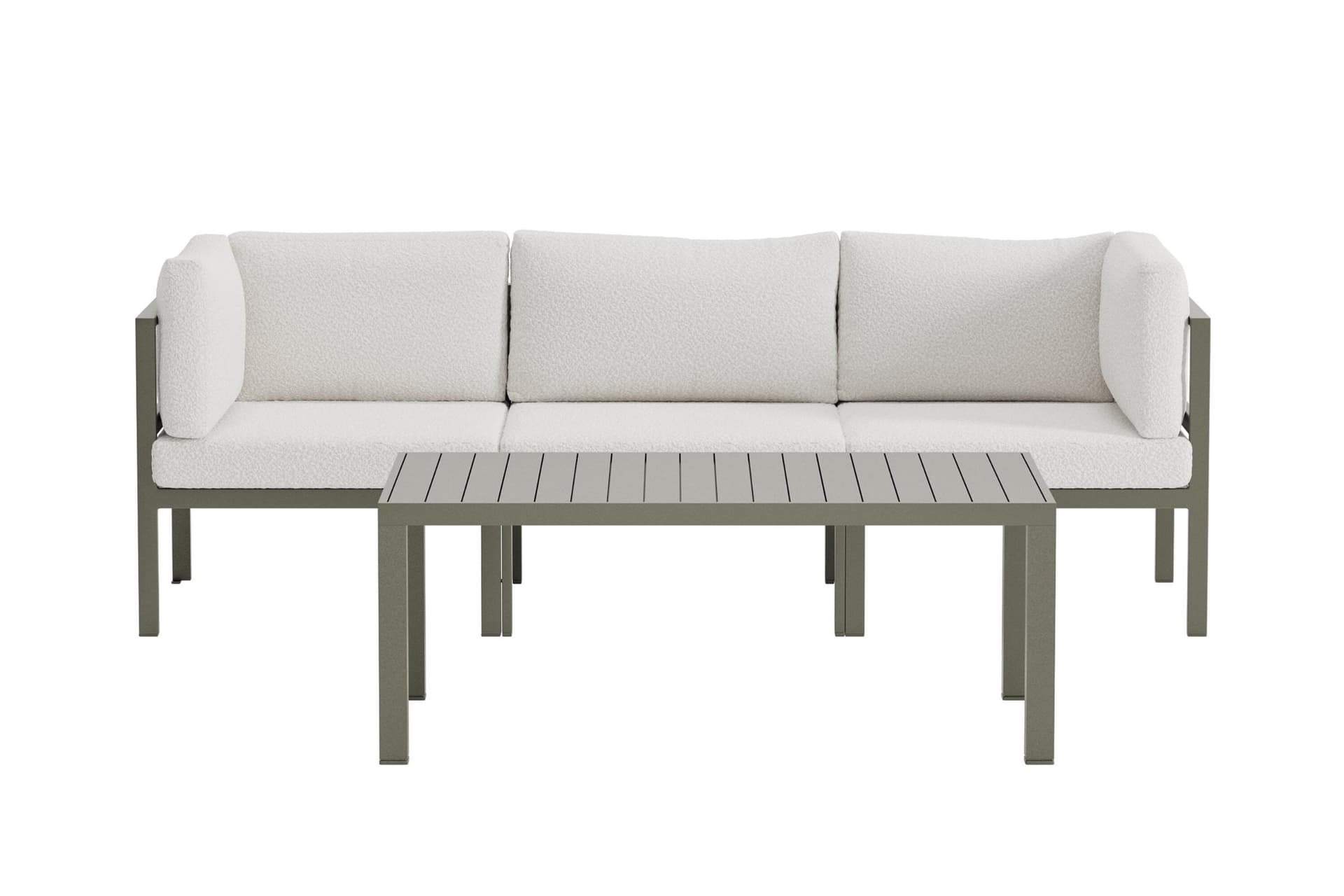 Copacabana Garten Lounge 3-Sitzer-Sofa und Couchtisch braun.