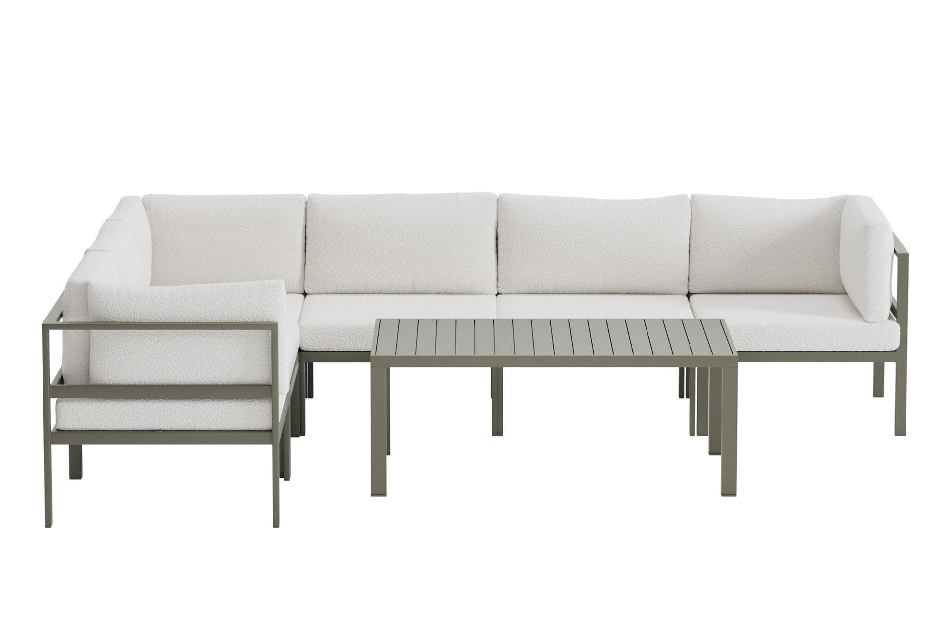 Copacabana Garten Lounge Ecksofa 3+3-Sitzer und Couchtisch braun.
