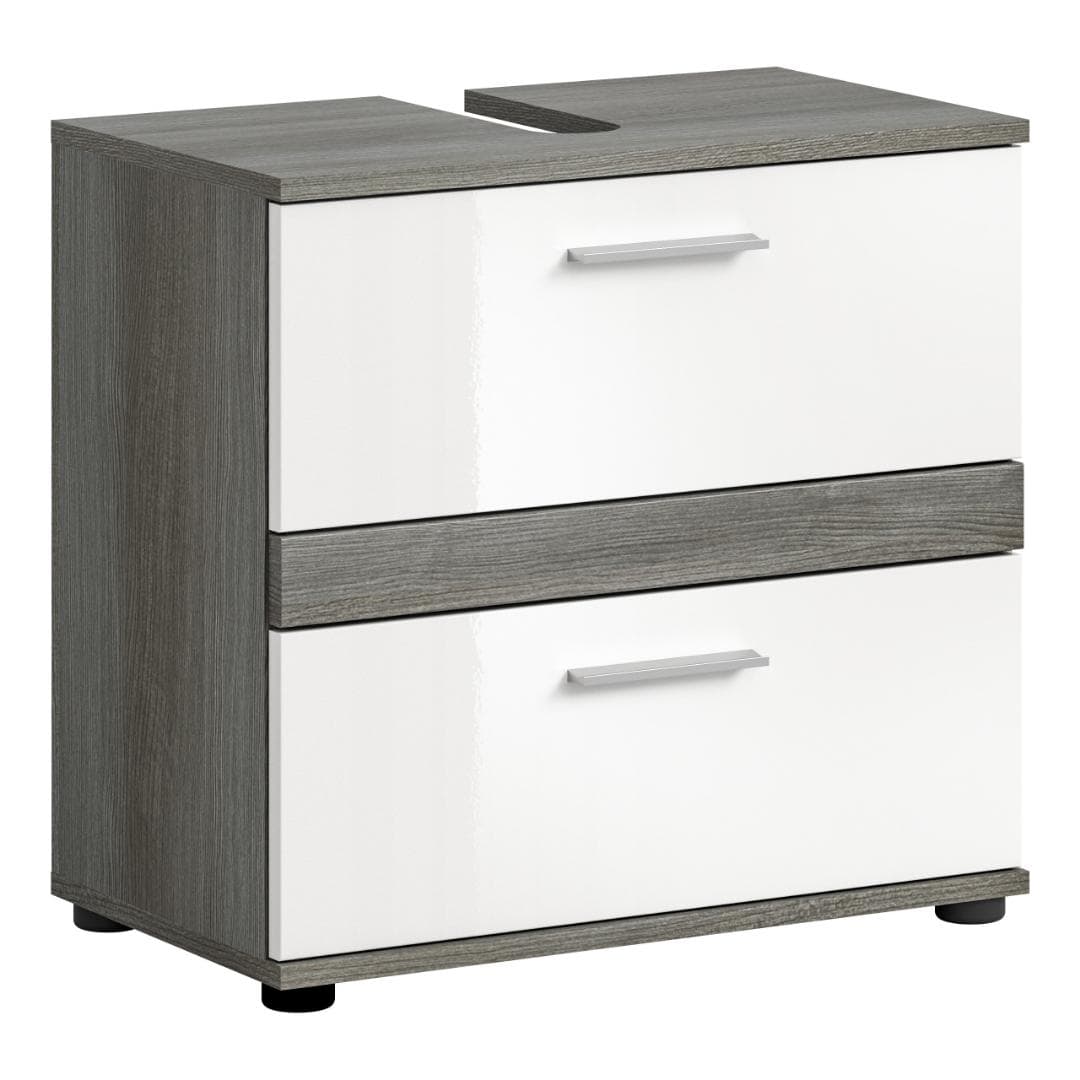 Blake Waschbeckenunterschrank 2 Schubladen Weiß hochglanz, grau.