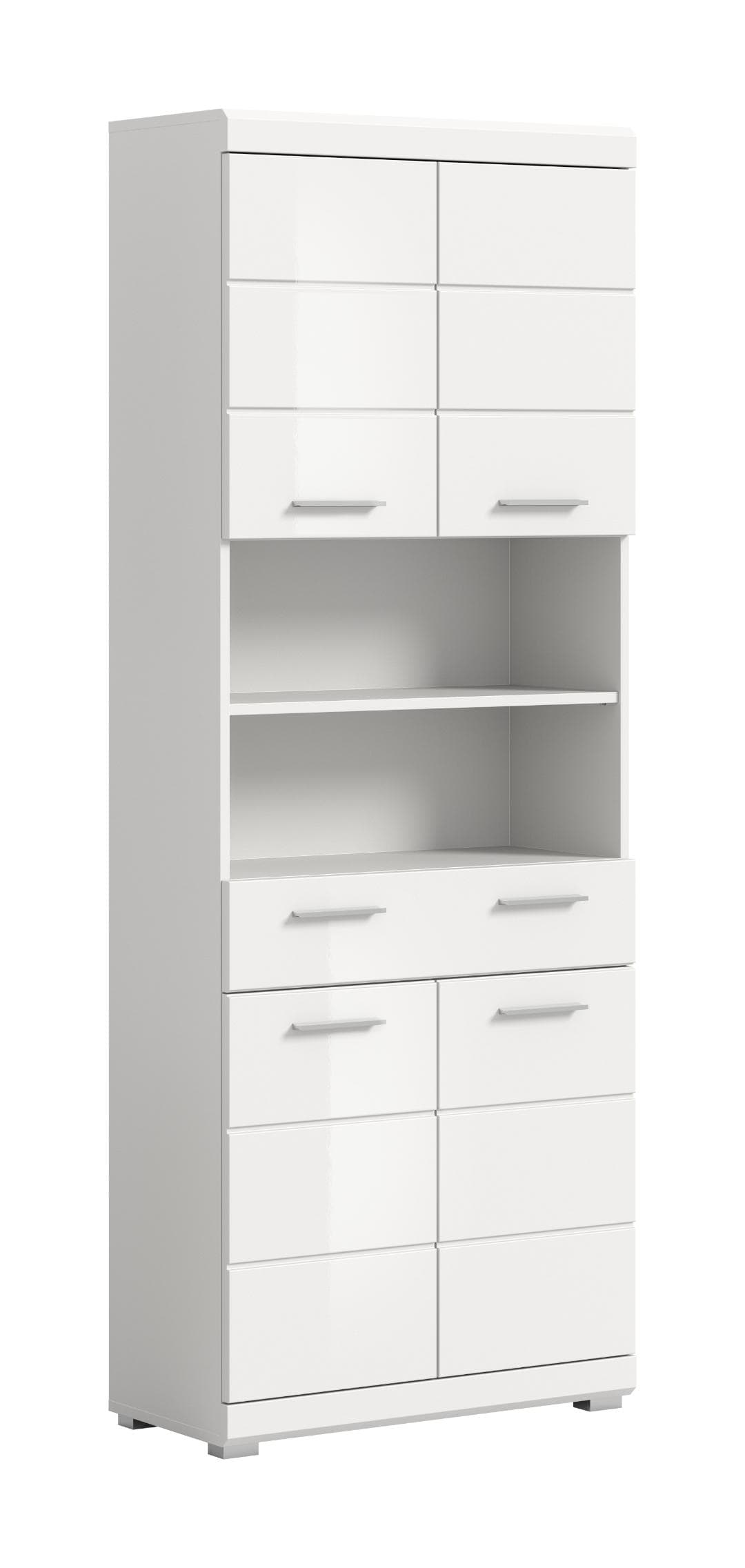 Scout Hochschrank Bad 4 Türen, 1 Schublade, 2 Regale Weiß hochglanz, weiß.