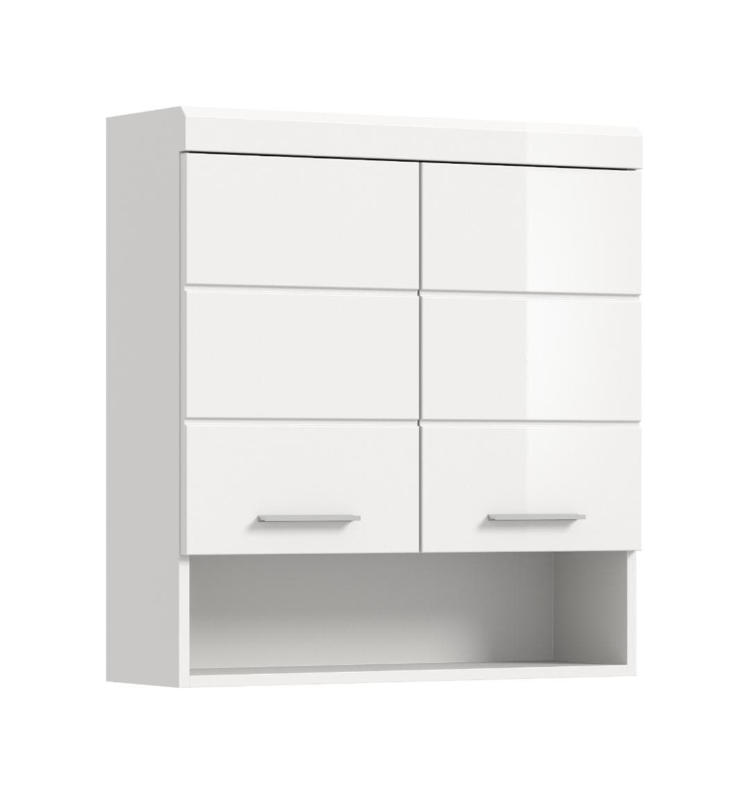 Scout Badschrank Wandhängend 2 Türen, 3 Spiegeltüren, 1 Regal Weiß hochglanz, weiß.