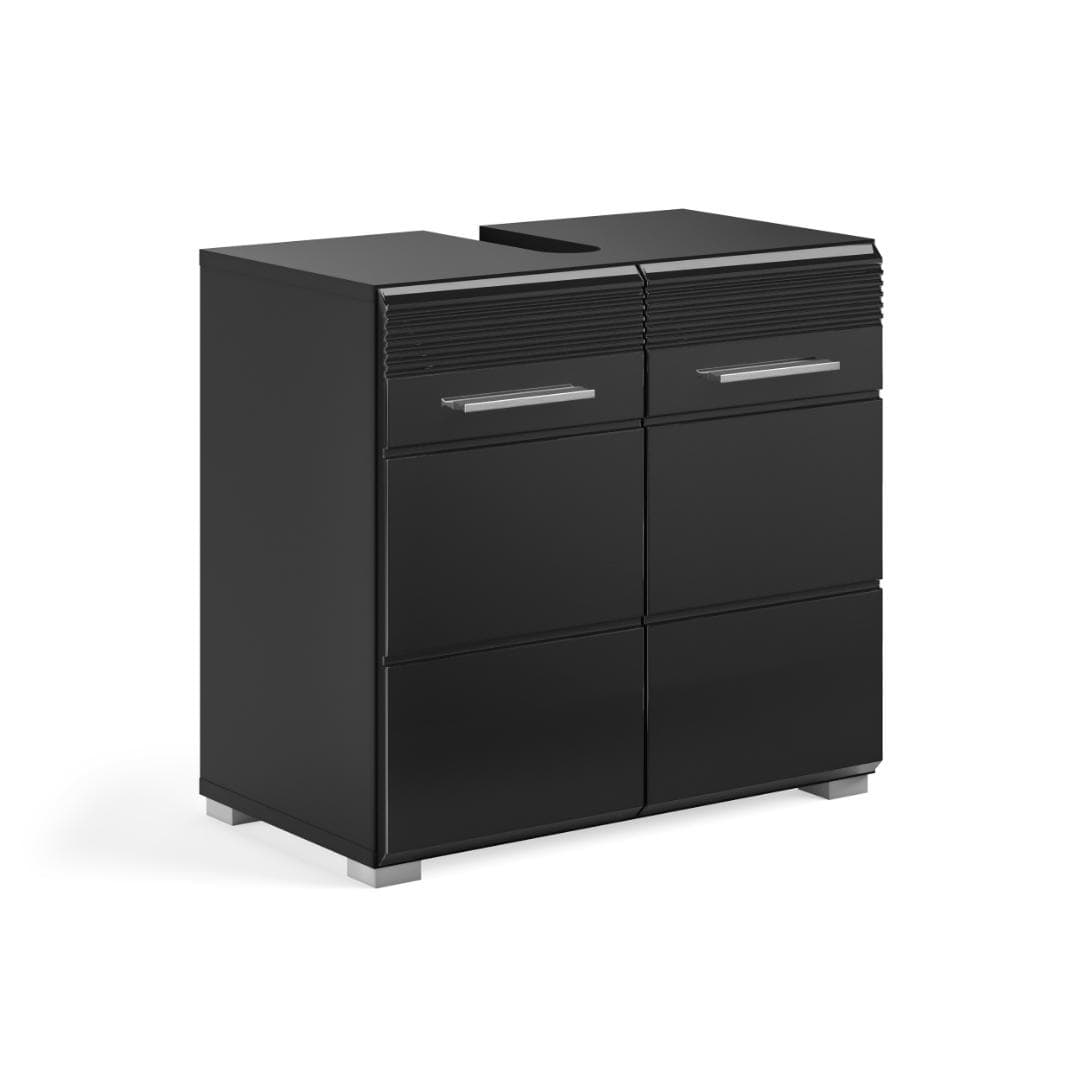 Linus Waschbeckenunterschrank 2 Türen Schwarz hochglanz, schwarz.